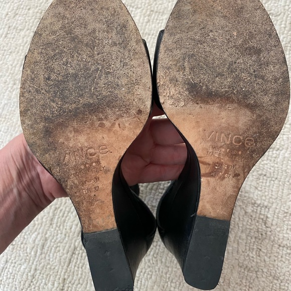 Black leather Vince wedge sandals - size 6 1/2 US - Picture 7 of 14